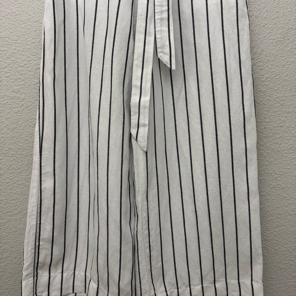 Joie Linen Blend Belted Cropped Wide Leg Pants White Black Stripe Size Small - Picture 3 of 12